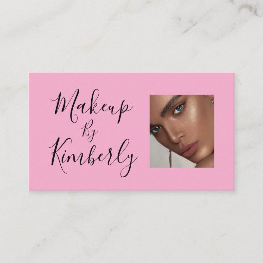 Blush Pink Black Script Photo Makeup Business Card Visitekaartje (Voorkant)