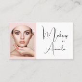Blush Pink Black Script Photo Makeup Business Card Visitekaartje (Voorkant)