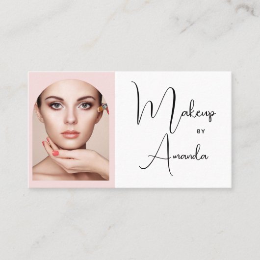 Blush Pink Black Script Photo Makeup Business Card Visitekaartje (Voorkant)