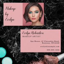 Blush Pink Black Script Photo Makeup Business Card