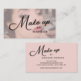 Blush Pink Black Script Photo Makeup Business Card Visitekaartje