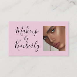 Blush Pink Black Script Photo Makeup Business Card Visitekaartje