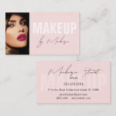 Blush Pink Black Script Photo Makeup Business Card Visitekaartje (Voorkant / Achterkant)