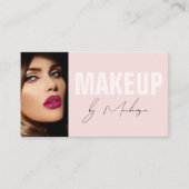 Blush Pink Black Script Photo Makeup Business Card Visitekaartje (Voorkant)