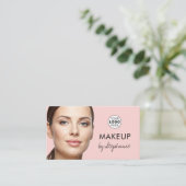 Blush Pink Black Script Photo Makeup Business Card Visitekaartje (Staand voorkant)