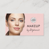 Blush Pink Black Script Photo Makeup Business Card Visitekaartje (Voorkant)