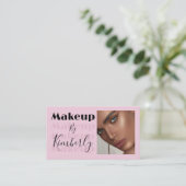 Blush Pink Black Script Photo Makeup Business Card Visitekaartje (Staand voorkant)
