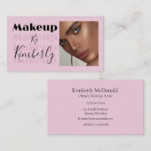 Blush Pink Black Script Photo Makeup Business Card Visitekaartje (Voorkant / Achterkant)