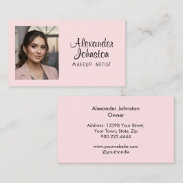Blush Pink Black Script Photo Makeup Business Card Visitekaartje