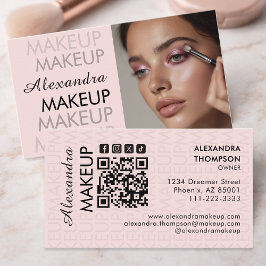 Blush Pink Black Script Photo Makeup  Business Visitekaartje