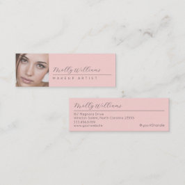 Blush Pink Black Script Photo Makeup Mini Business Visitekaartje