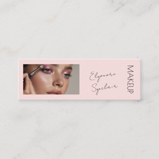 Blush Pink Black Script Photo Makeup Mini  Mini Visitekaartje (Voorkant)