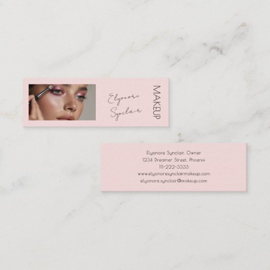 Blush Pink Black Script Photo Makeup Mini  Mini Visitekaartje (Voorkant / Achterkant)