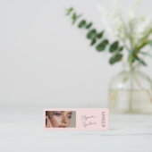 Blush Pink Black Script Photo Makeup Mini  Mini Visitekaartje (Staand voorkant)