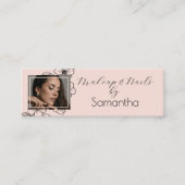 Blush Pink Black Script Photo Makeup Mini Visitekaartje (Voorkant)