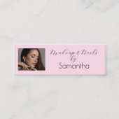 Blush Pink Black Script Photo Makeup Mini Visitekaartje (Voorkant)