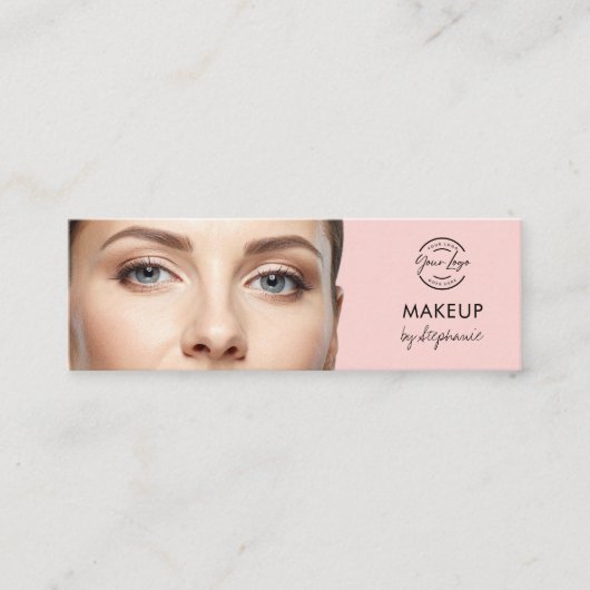 Blush Pink Black Script Photo Makeup Mini Visitekaartje (Voorkant)