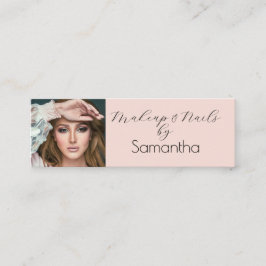 Blush Pink Black Script Photo Makeup Mini Visitekaartje
