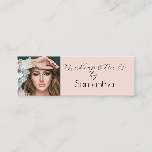 Blush Pink Black Script Photo Makeup Mini Visitekaartje (Voorkant)