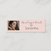 Blush Pink Black Script Photo Makeup Mini Visitekaartje (Voorkant)