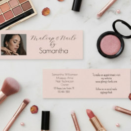 Blush Pink Black Script Photo Makeup Mini Visitekaartje
