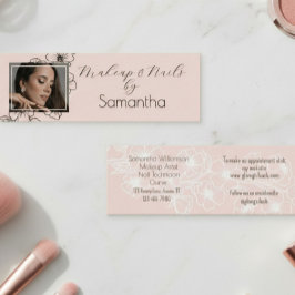 Blush Pink Black Script Photo Makeup Mini Visitekaartje
