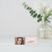 Blush Pink Black Script Photo Makeup Mini Visitekaartje (Staand voorkant)