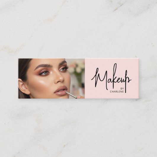 Blush Pink Black Script Photo Makeup Mini Visitekaartje (Voorkant)