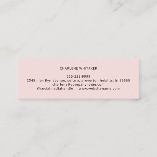 Blush Pink Black Script Photo Makeup Mini Visitekaartje (Achterkant)