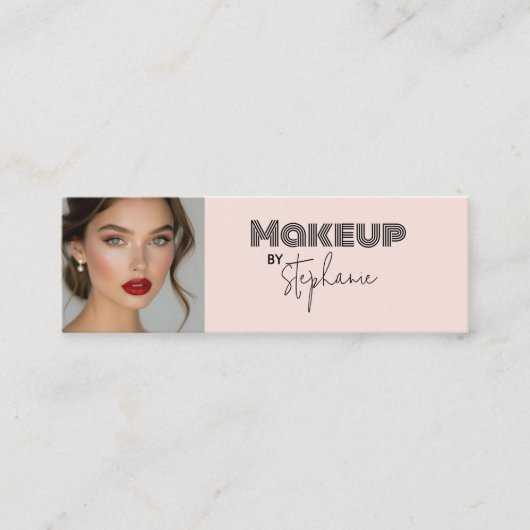 Blush Pink Black Script Photo Makeup Mini Visitekaartje (Voorkant)