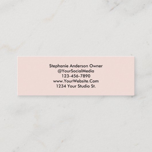 Blush Pink Black Script Photo Makeup Mini Visitekaartje (Achterkant)