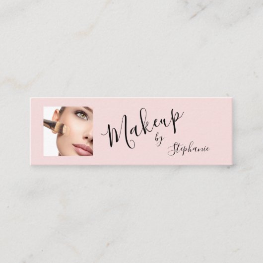 Blush Pink Black Script Photo Makeup Mini Visitekaartje (Voorkant)