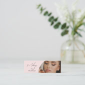 Blush Pink Black Script Photo Makeup Modern Mini Visitekaartje (Staand voorkant)