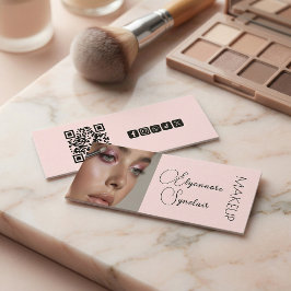 Blush Pink Black Script Photo Makeup QR Social Mini Visitekaartje