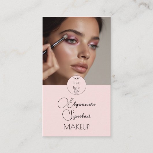 Blush Pink Black Script Photo Makeup  Visitekaartje (Voorkant)