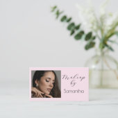 Blush Pink Black Script Photo Makeup Visitekaartje (Staand voorkant)
