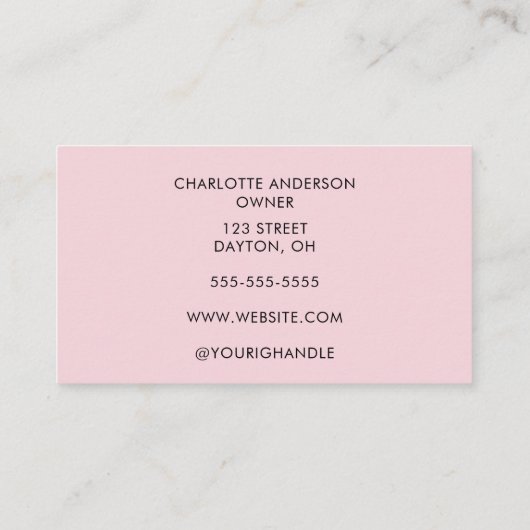 Blush Pink Black Script Photo Makeup Visitekaartje (Achterkant)