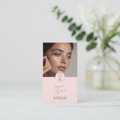 Blush Pink Black Script Photo Makeup  Visitekaartje (Staand voorkant)
