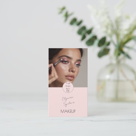 Blush Pink Black Script Photo Makeup  Visitekaartje (Staand voorkant)