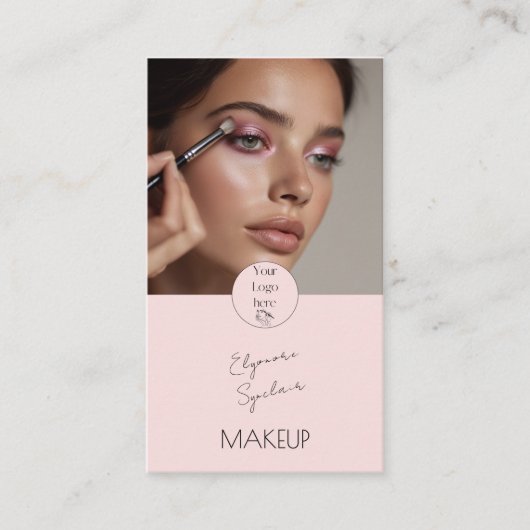 Blush Pink Black Script Photo Makeup  Visitekaartje (Voorkant)