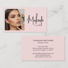 Blush Pink Black Script Photo Makeup Visitekaartje