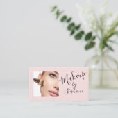 Blush Pink Black Script Photo Makeup Visitekaartje (Staand voorkant)