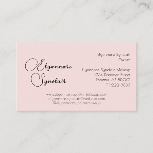 Blush Pink Black Script Photo Makeup  Visitekaartje (Achterkant)