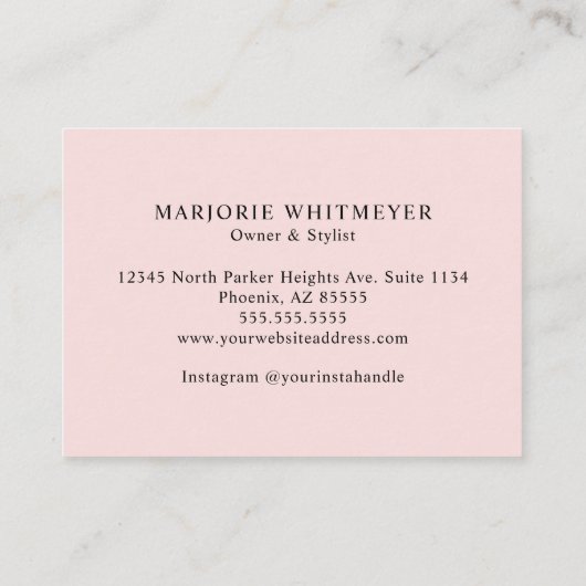 Blush Pink Black Script Photo Makeup Visitekaartje (Achterkant)