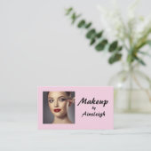 Blush Pink Black Script Photo Makeup Visitekaartje (Staand voorkant)