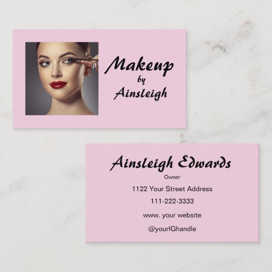Blush Pink Black Script Photo Makeup Visitekaartje (Voorkant / Achterkant)