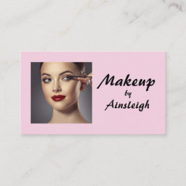 Blush Pink Black Script Photo Makeup Visitekaartje