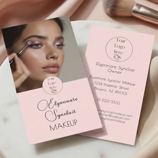 Blush Pink Black Script Photo Makeup  Visitekaartje