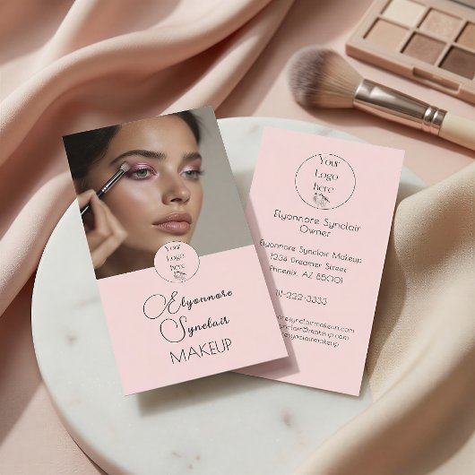 Blush Pink Black Script Photo Makeup  Visitekaartje