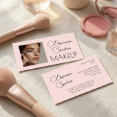 Blush Pink Black Script Photo Makeup  Visitekaartje